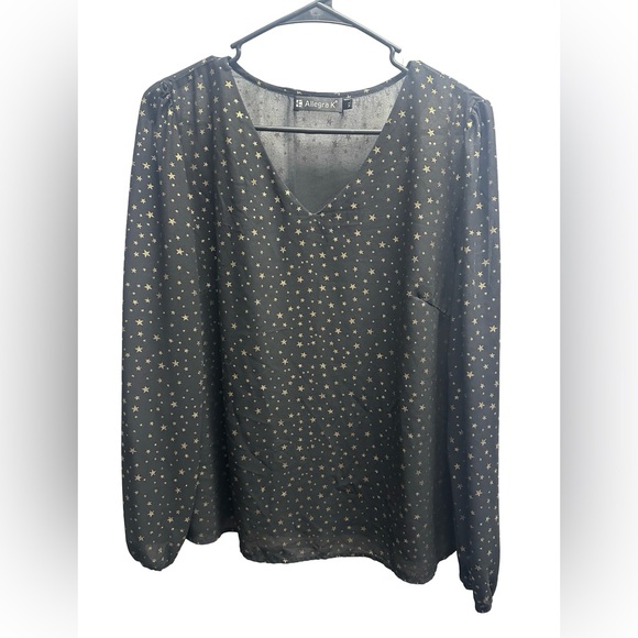 Allegra K Black Blouse with Gold Star Pattern - Picture 1 of 4